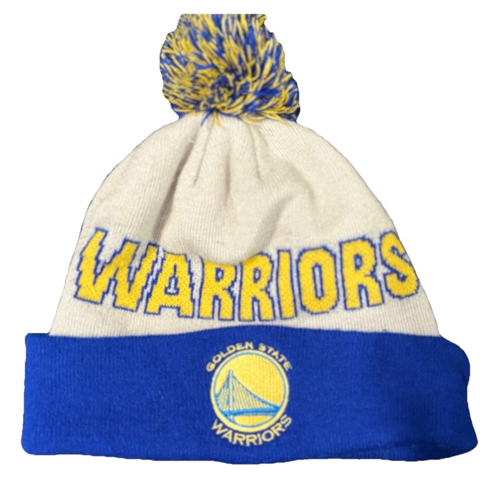 Golden State Warriors Beanie Blue /Yellow Logo Pom Pom OS Embroidered Knit‎